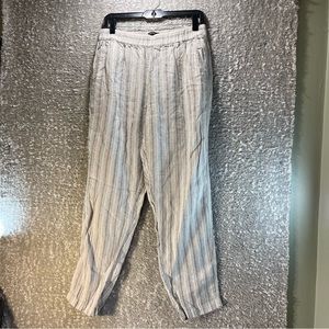 Tahari 100% Linen  Pants size M Striped Elastic Waist Pull-on Straight Leg